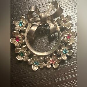 Small Elegant Silver Floral Brooch with Multicolor Accents